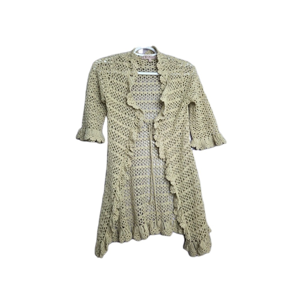 Cardigan Sz S Y2K Crochet‎ Whimsical Goth Fairy Dainty Cottage Waterfall Open